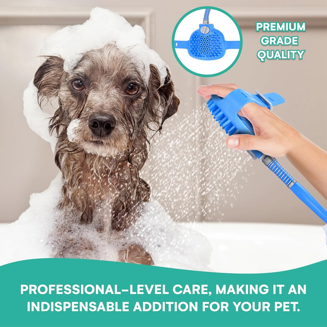 All-in-One Pet Bathing Scrubber with Built-in Brush and Adjustable Water Flow