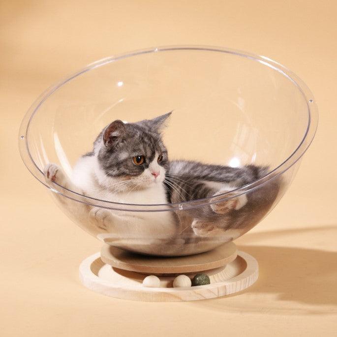 Space Capsule Cat Bed with Interactive Turntable and Mint Ball