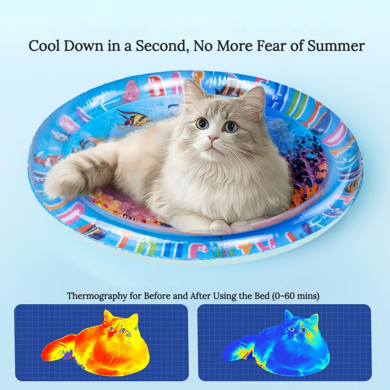 Cooling Water Bed for Cats - Quick Temperature Drop, Fun Design, and Easy Storage